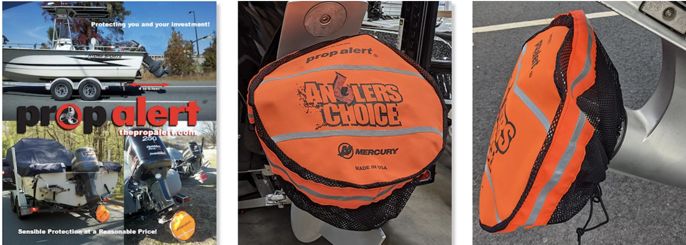The Prop Alert Alert Boat Motor Prop cover with Deal logos